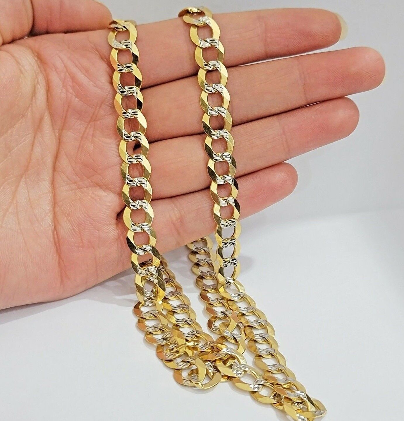 14k Yellow Gold Necklace Chain Cuban Curb Link 9mm 24" Inch Diamond Cut SOLID - GoldenlinQ