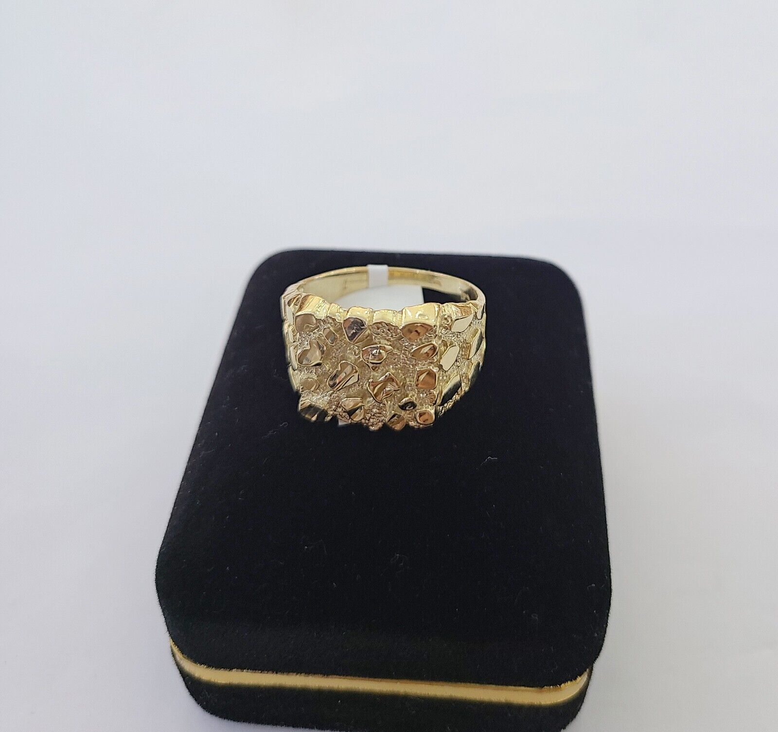 14k Yellow Gold Nugget Band Ring Casual Square Gold Ring Sizable 10kt - GoldenlinQ