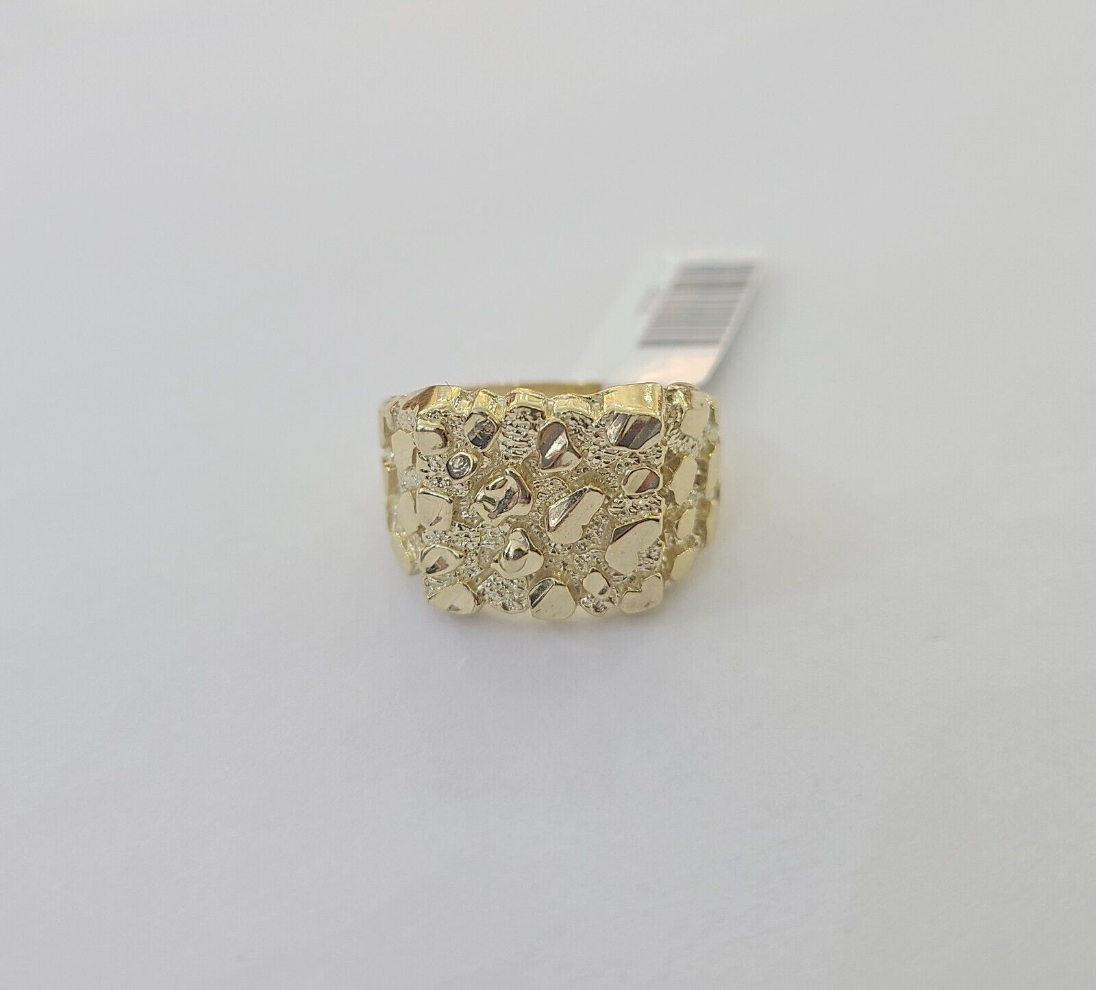 14k Yellow Gold Nugget Band Ring Casual Square Gold Ring Sizable 10kt - GoldenlinQ