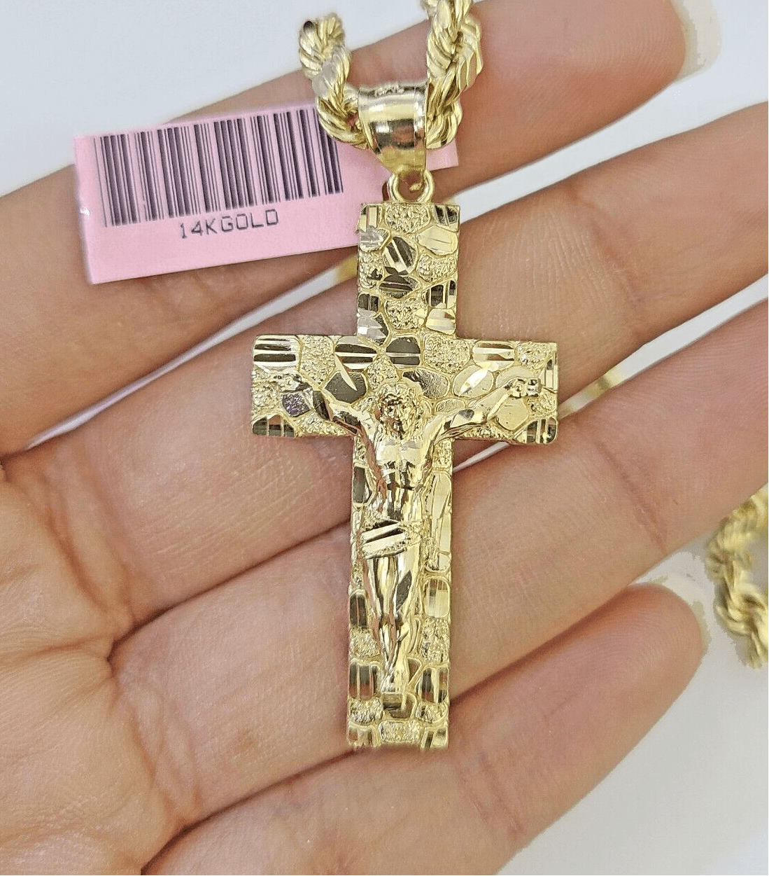 14k Yellow Gold Nugget Cross Pendant Charm REAL 14k - GoldenlinQ