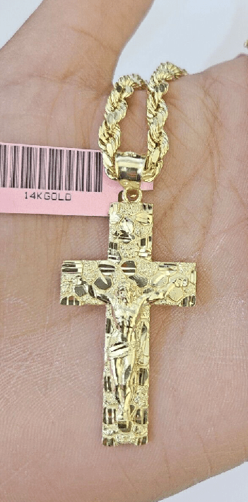 14k Yellow Gold Nugget Cross Pendant Charm REAL 14k - GoldenlinQ