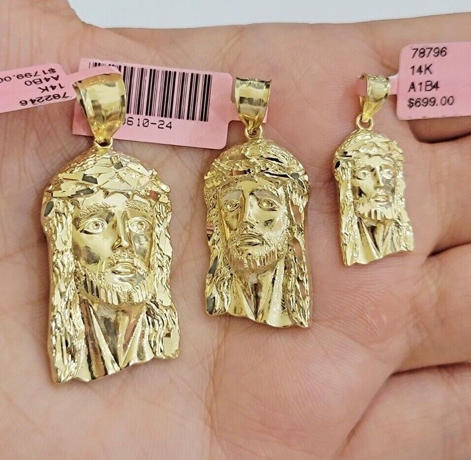 14k Yellow Gold Pendant Jesus Head Charm 14kt Yellow Gold For Men Different Size - Reva Jeweler