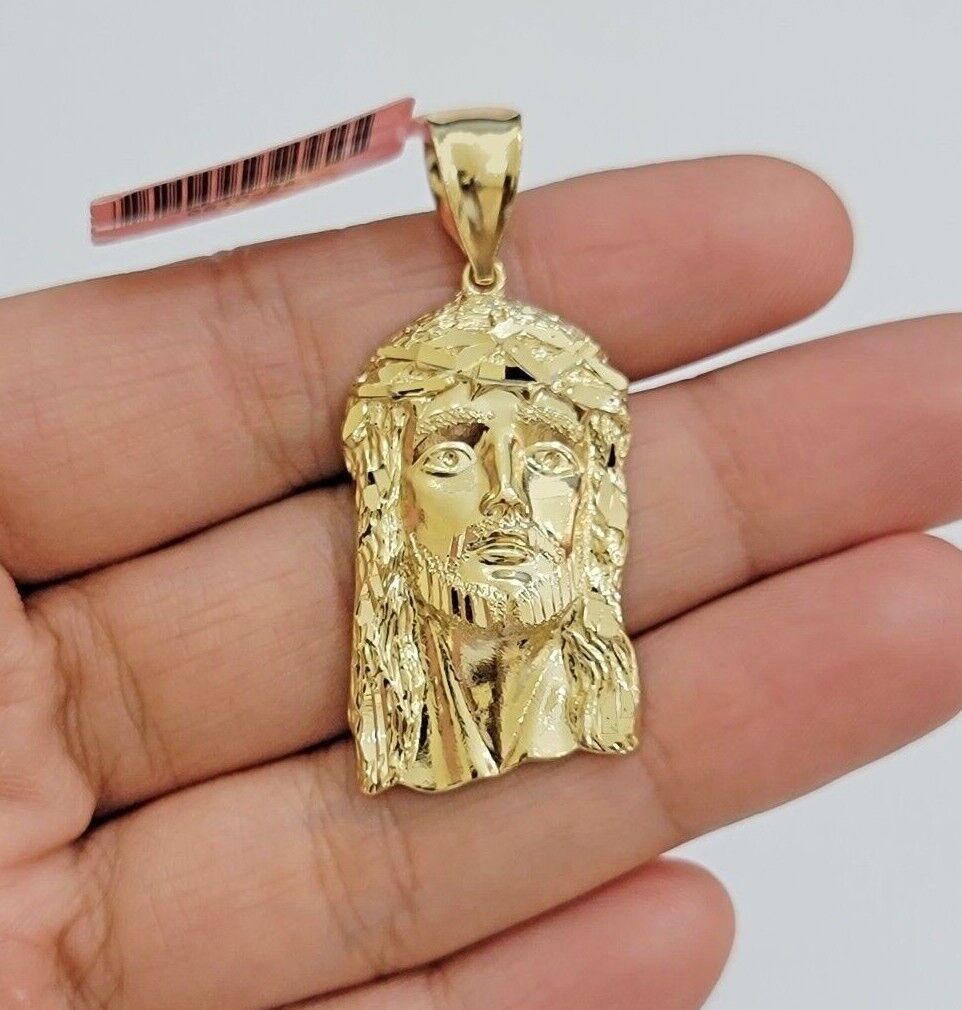 14k Yellow Gold Pendant Jesus Head Charm 14kt Yellow Gold For Men Different Size - Reva Jeweler