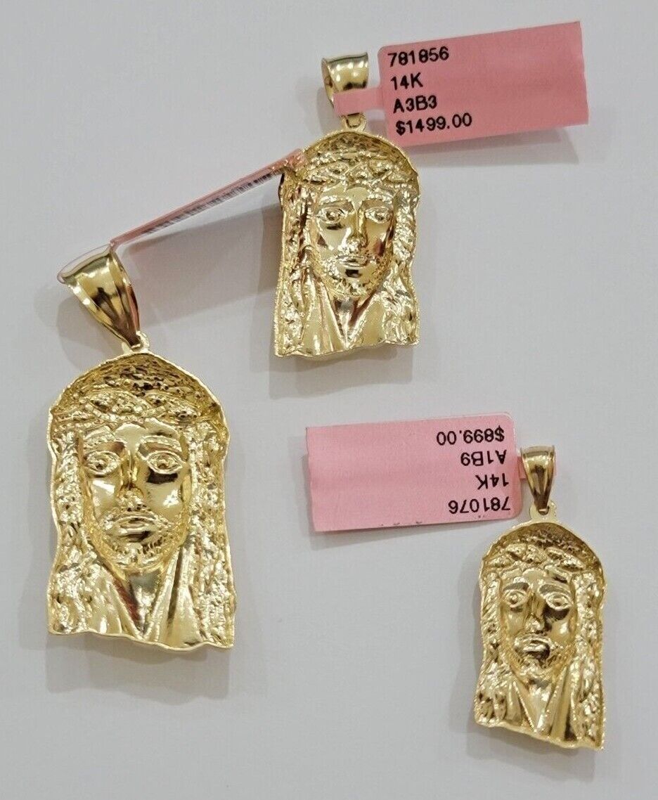 14k Yellow Gold Pendant Jesus Head Charm 14kt Yellow Gold For Men Different Size - Reva Jeweler