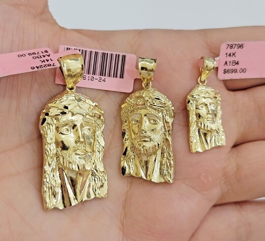 14k Yellow Gold Pendant Jesus Head Charm 14kt Yellow Gold For Men Different Size - Reva Jeweler