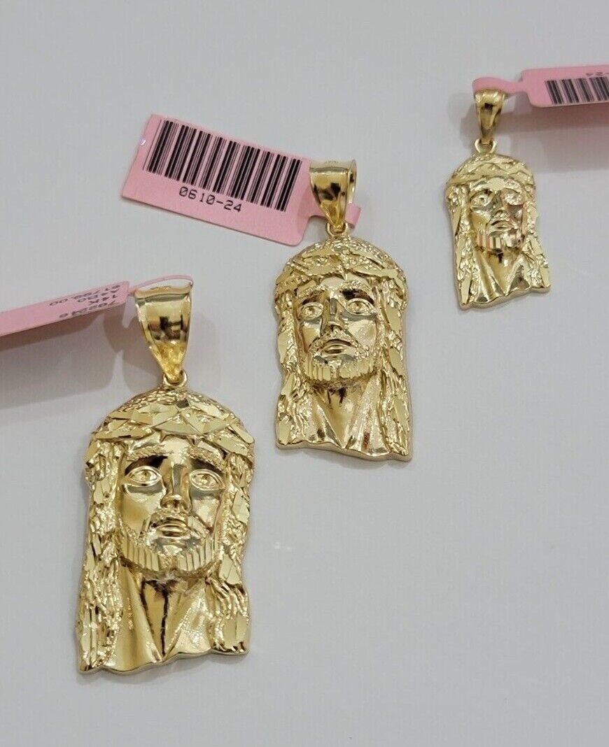 14k Yellow Gold Pendant Jesus Head Charm 14kt Yellow Gold For Men Different Size - Reva Jeweler