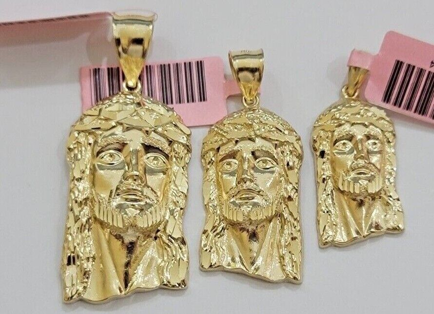 14k Yellow Gold Pendant Jesus Head Charm 14kt Yellow Gold For Men Different Size - Reva Jeweler