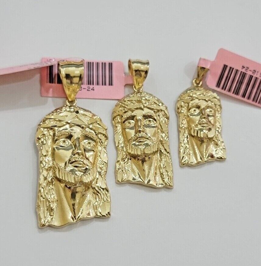 14k Yellow Gold Pendant Jesus Head Charm 14kt Yellow Gold For Men Different Size - Reva Jeweler