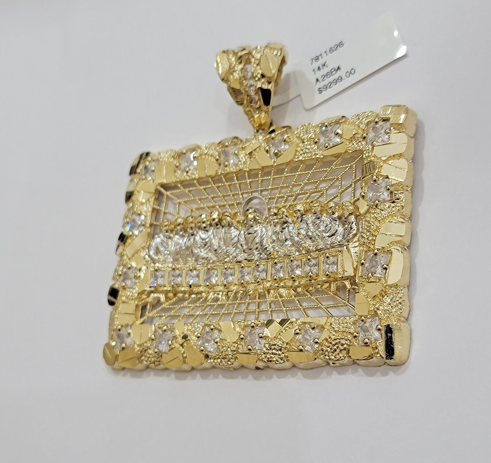 14k Yellow Gold Pendant Nugget Last Supper Charm Medallion Square REAL 14KT Mens - GoldenLinQ
