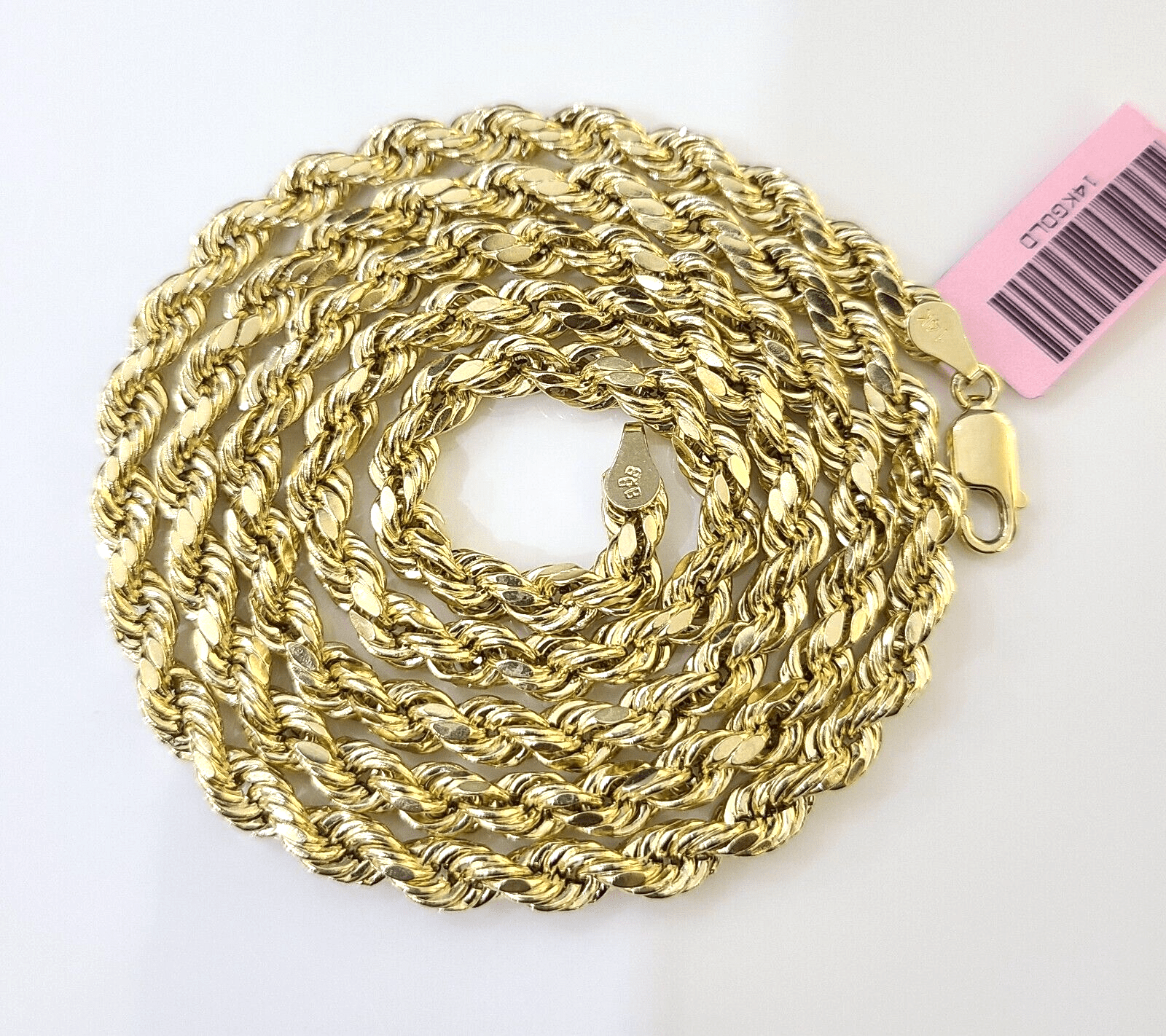 14K Yellow Gold Rope Chain 5mm 24 Inches necklace Lobster Lock 14kt