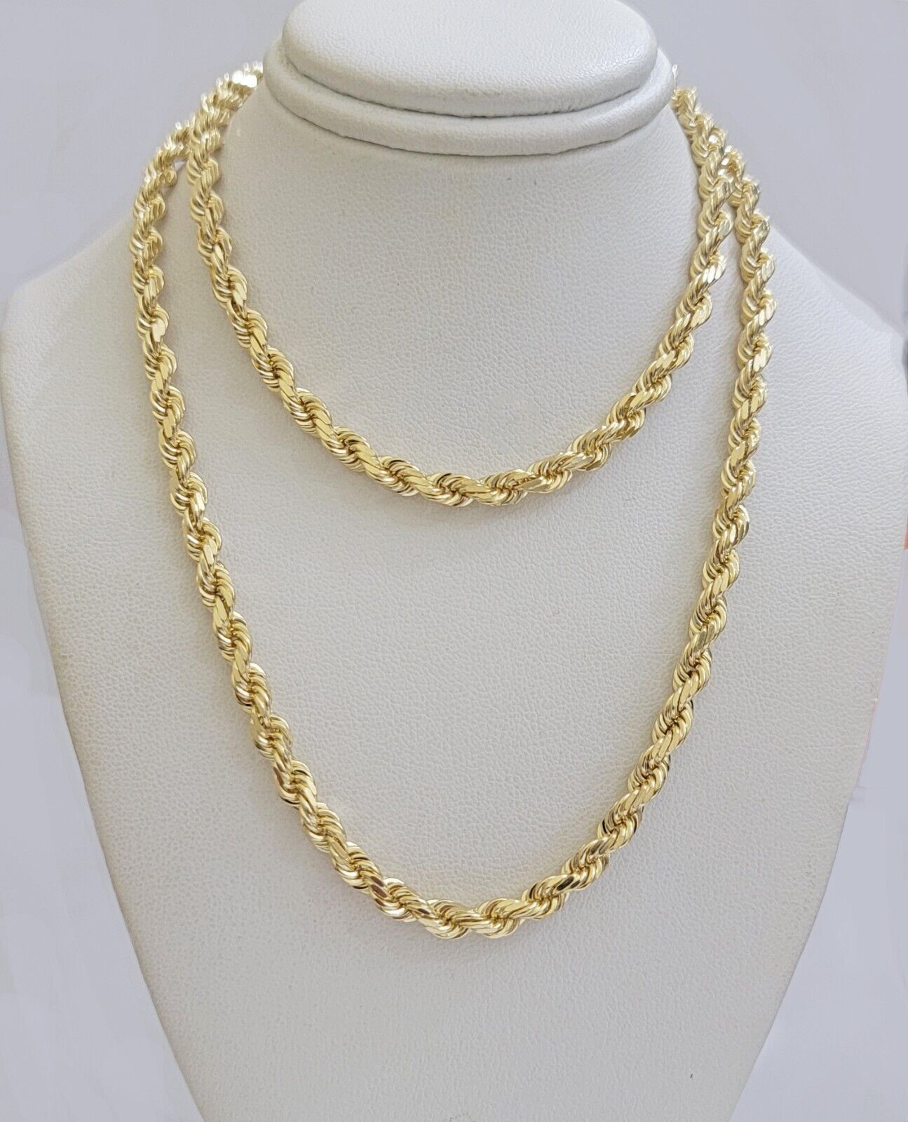 14k Yellow Gold Rope Chain Necklace 20 Inch 4mm Diamond Cut, Real 14kt SOLID - GoldenLinQ