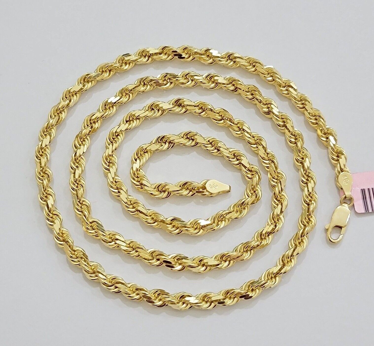 14k Yellow Gold Rope Chain Necklace 20 Inch 4mm Diamond Cut, Real 14kt SOLID - GoldenLinQ