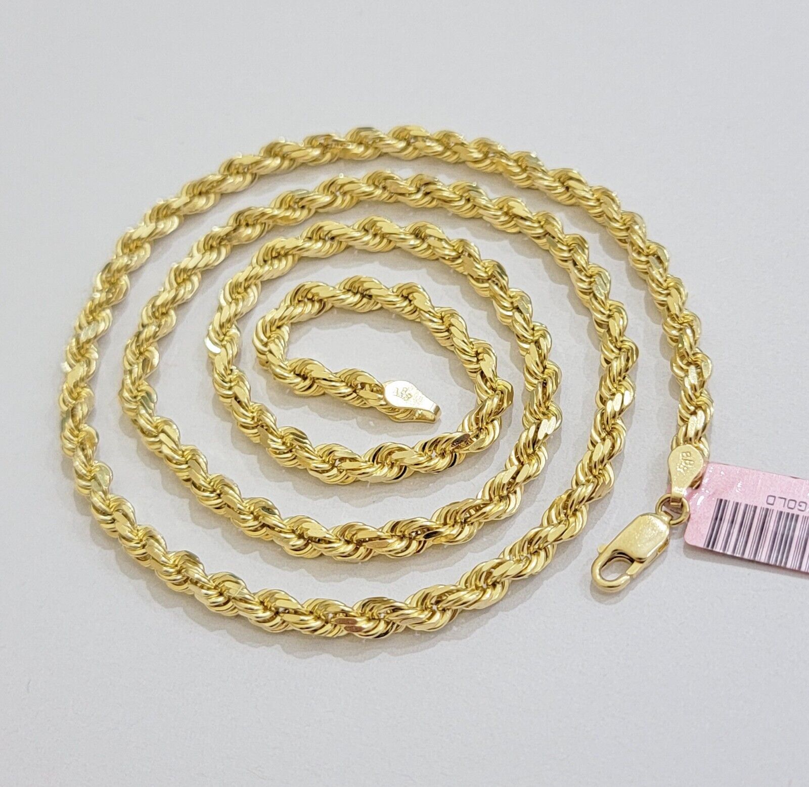 14k Yellow Gold Rope Chain Necklace SOLID Real 14kt 4mm 18 - 28 Inch Diamond Cut - GoldenLinQ