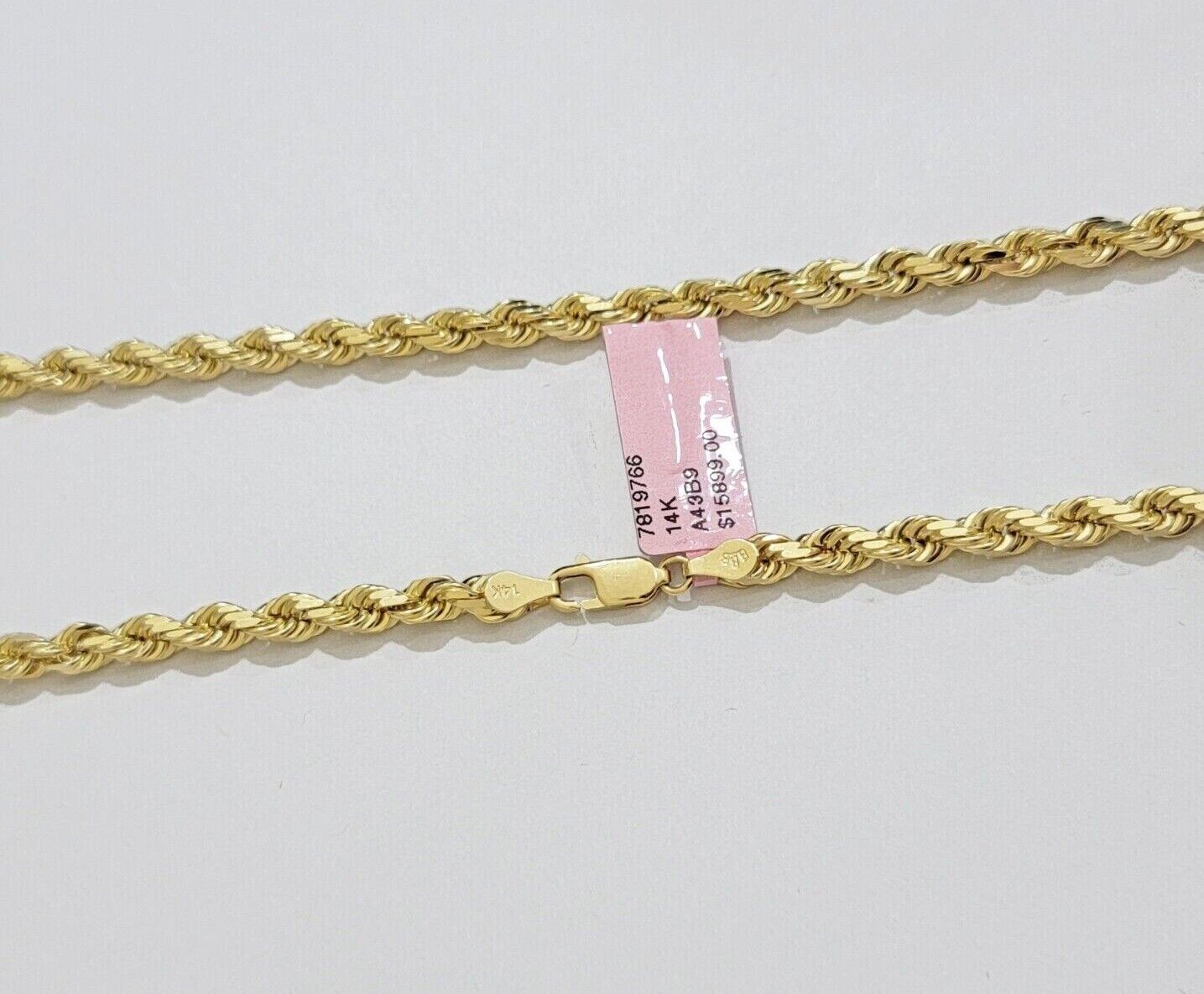 14k Yellow Gold Rope Chain Necklace SOLID Real 14kt 4mm 18 - 28 Inch Diamond Cut - GoldenLinQ