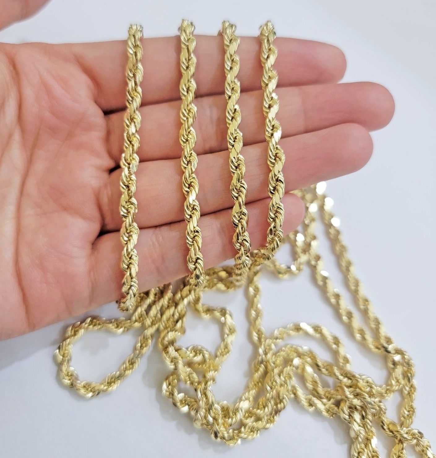 14k Yellow Gold Rope Chain Necklace SOLID Real 14kt 4mm 18 - 28 Inch Diamond Cut - GoldenLinQ