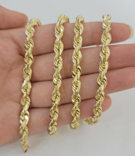 14k Yellow Gold Rope Chain Solid Necklace 6mm 20" Dimond Cut Real 14KT For Men Women