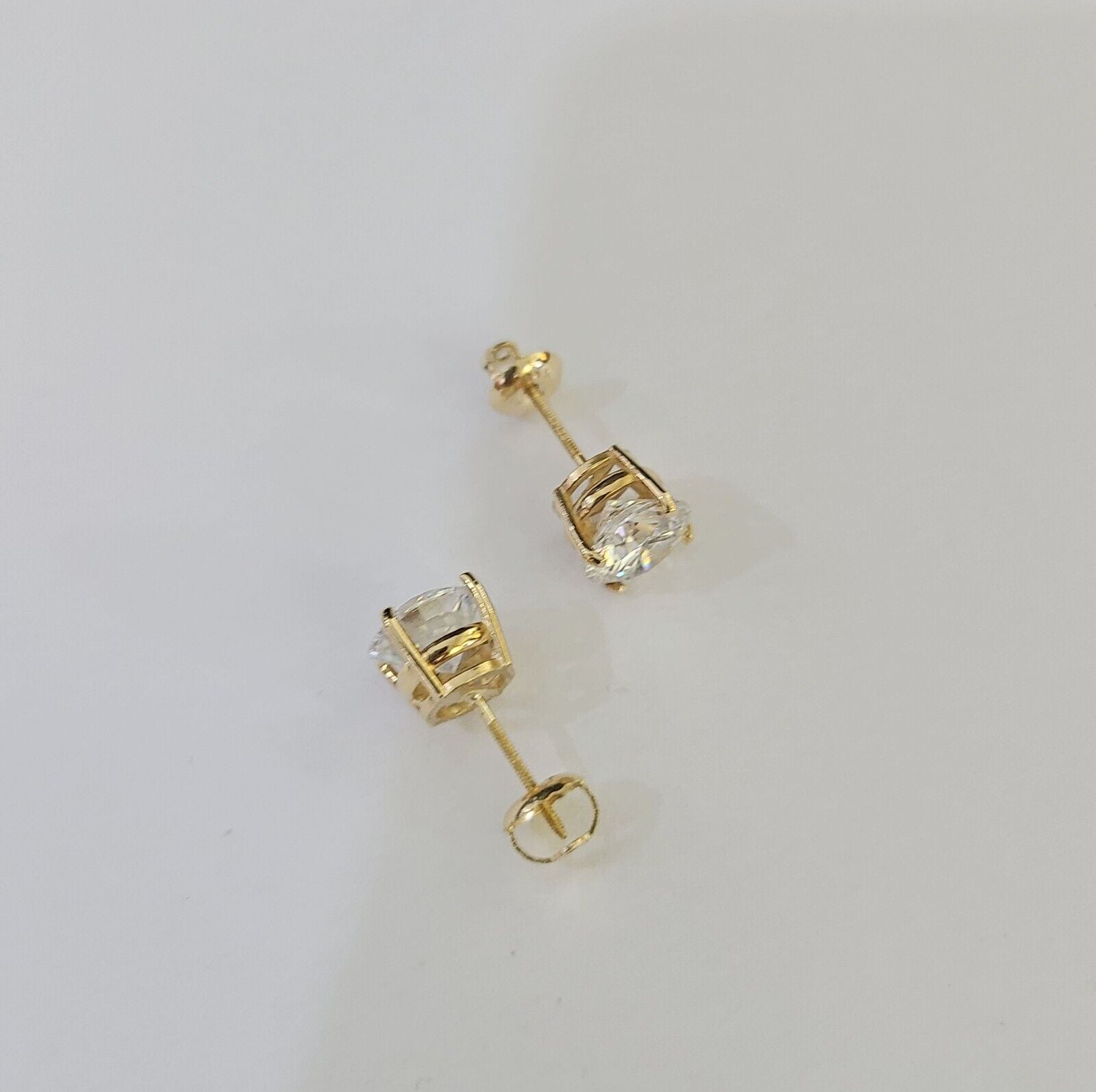 14k Yellow gold Round Earrings Diamond screw - back Lab Created Women Men Studs - GoldenlinQ