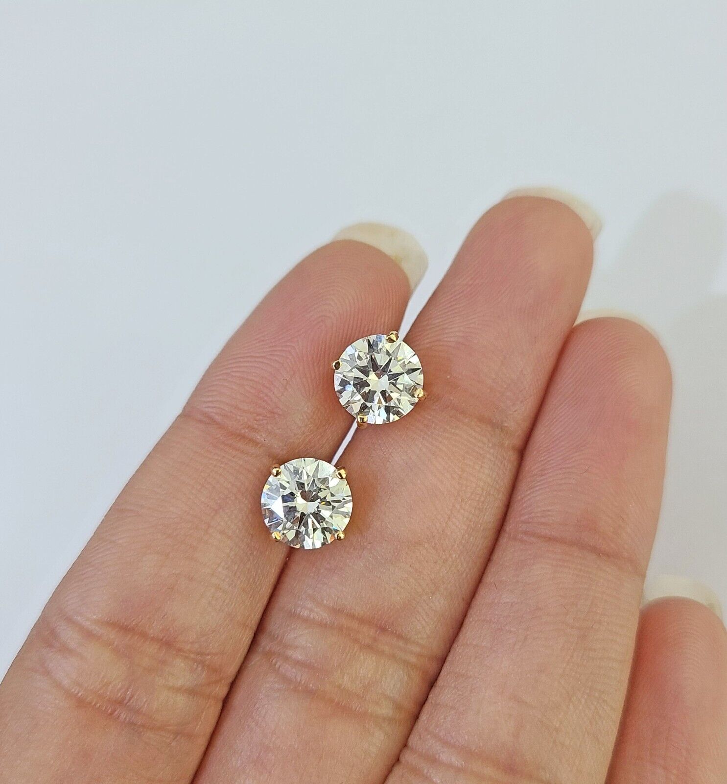 14k Yellow gold Round Earrings Diamond screw - back Lab Created Women Men Studs - GoldenlinQ