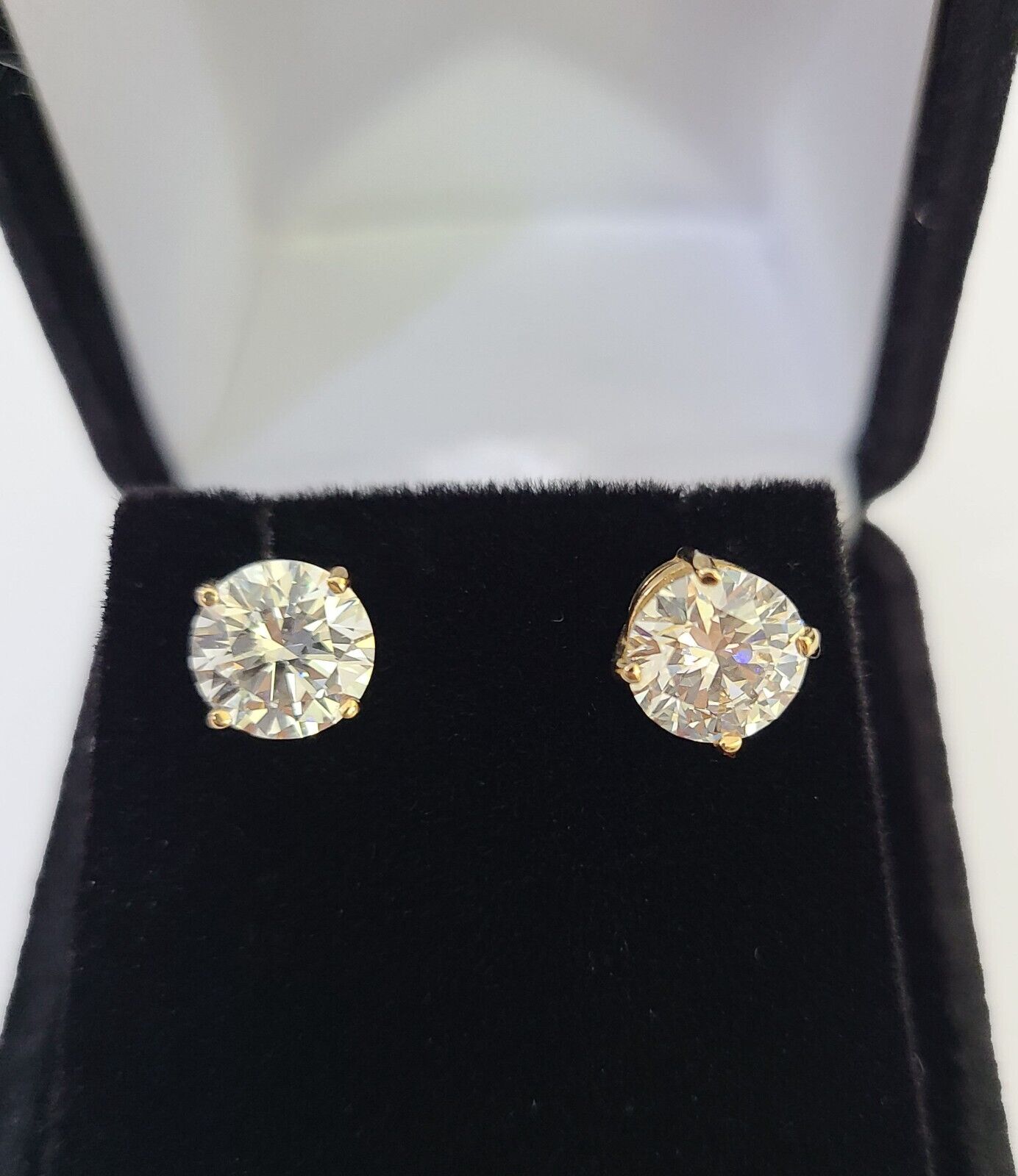 14k Yellow gold Round Earrings Diamond screw - back Lab Created Women Men Studs - GoldenlinQ