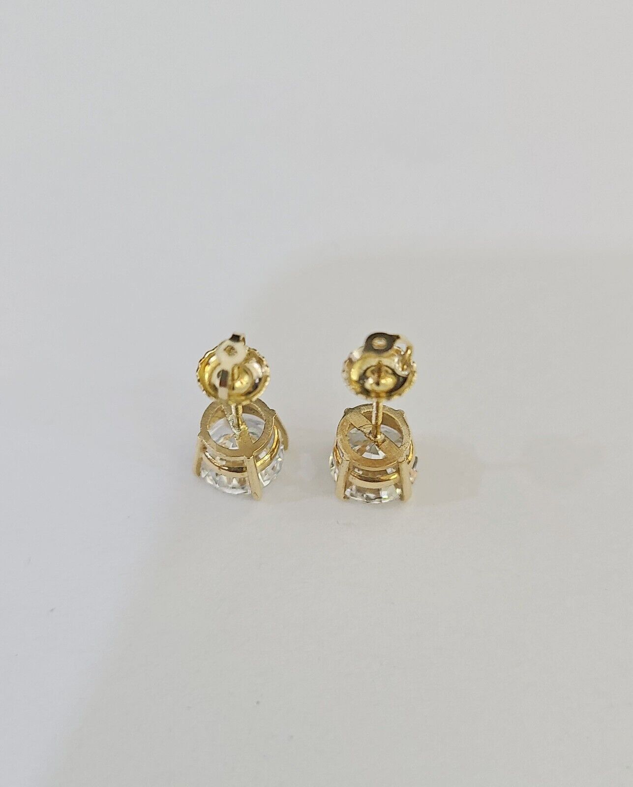 14k Yellow gold Round Earrings Diamond screw - back Lab Created Women Men Studs - GoldenlinQ