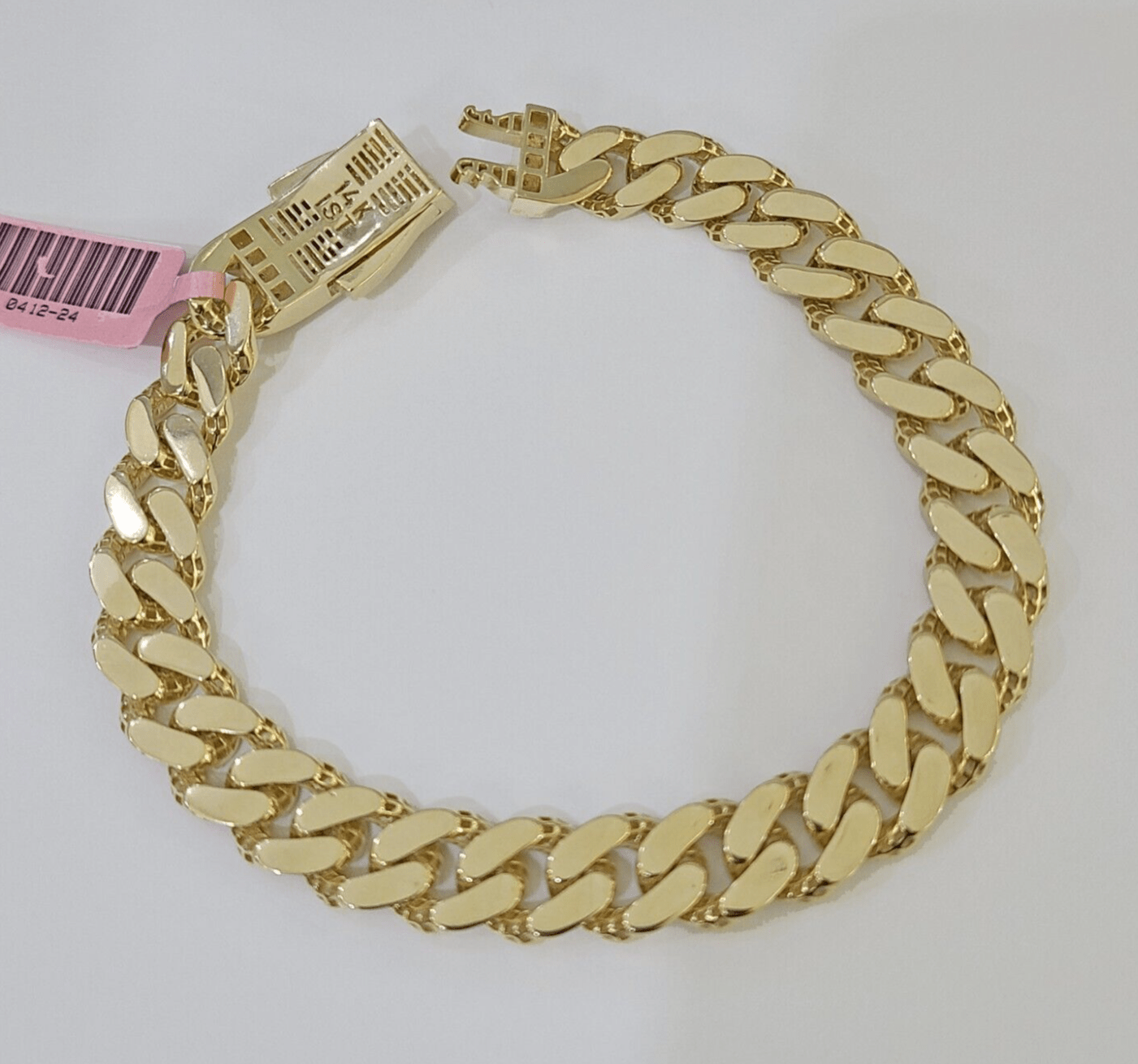 14K Yellow Gold Royal Monaco Cuban Bracelet 10mm 8.5 inches CZ Box Lock - GoldenlinQ