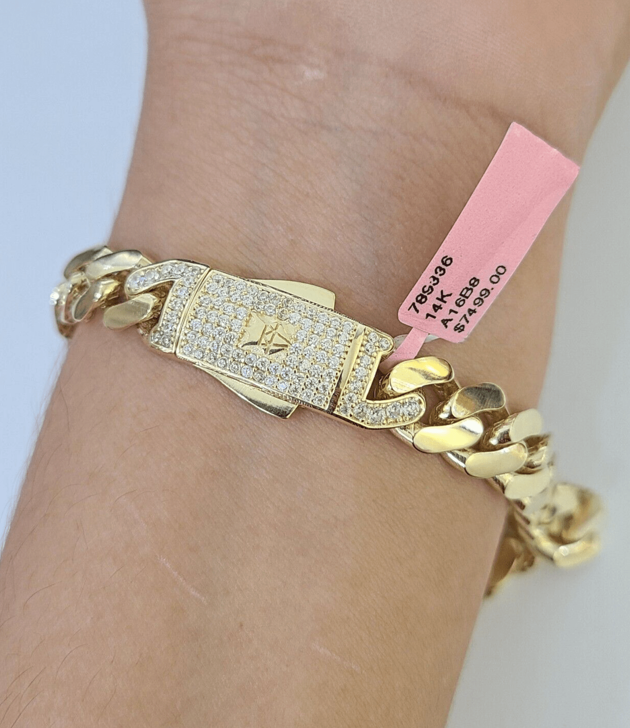 14K Yellow Gold Royal Monaco Cuban Bracelet 10mm 8.5 inches CZ Box Lock - GoldenlinQ