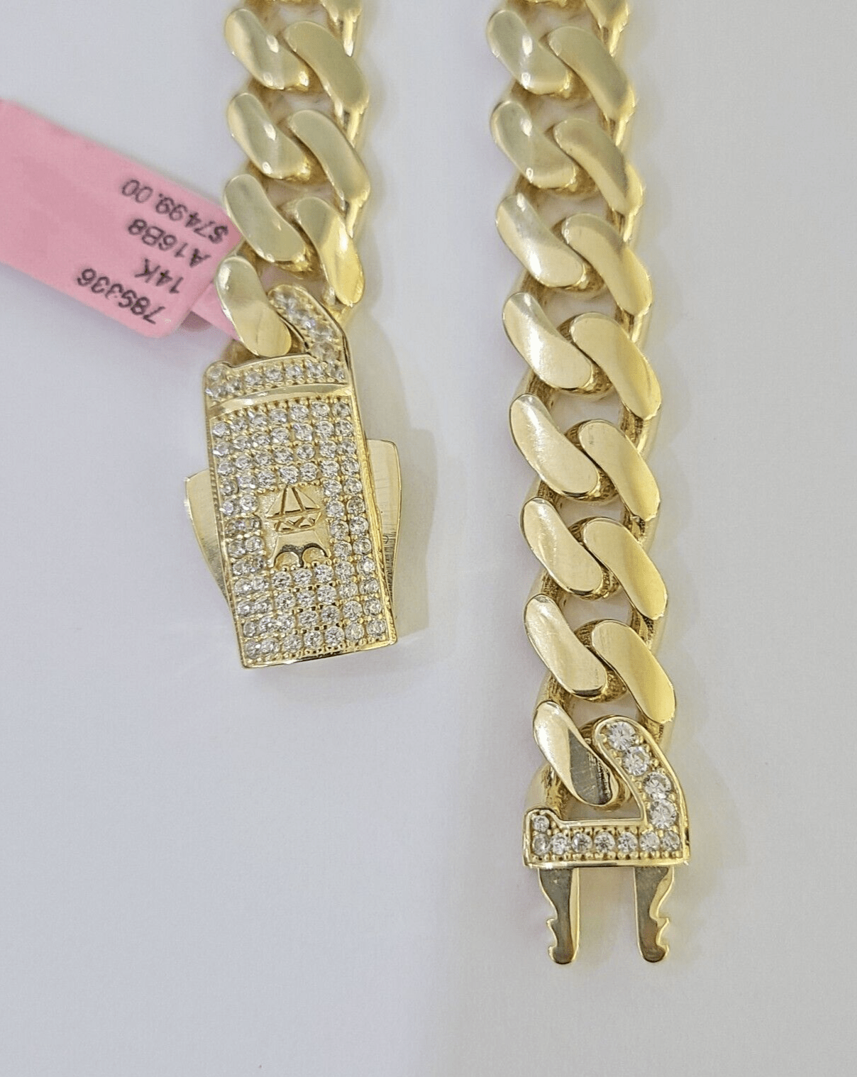 14K Yellow Gold Royal Monaco Cuban Bracelet 10mm 8.5 inches CZ Box Lock - GoldenlinQ