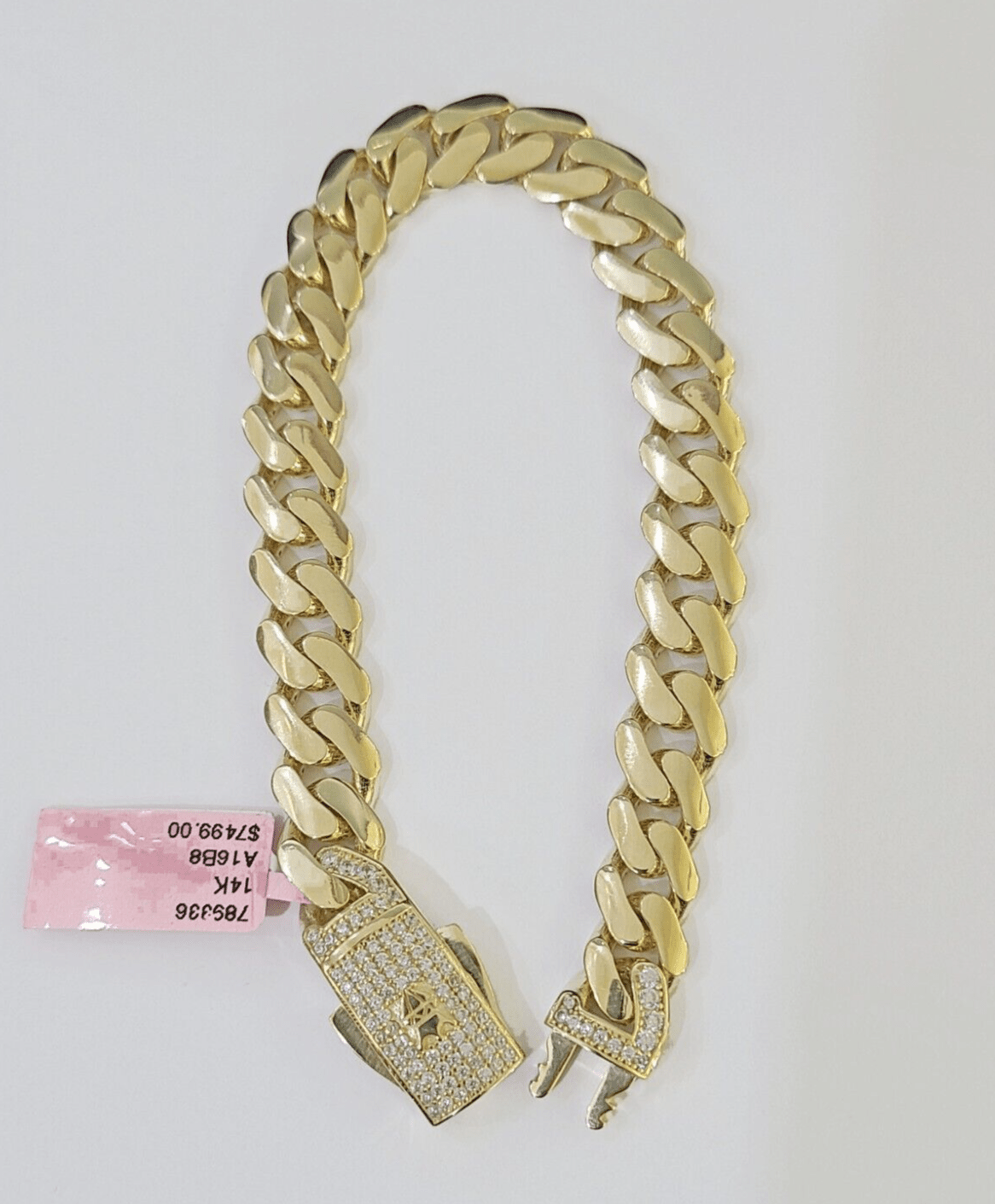 14K Yellow Gold Royal Monaco Cuban Bracelet 10mm 8.5 inches CZ Box Lock - GoldenlinQ