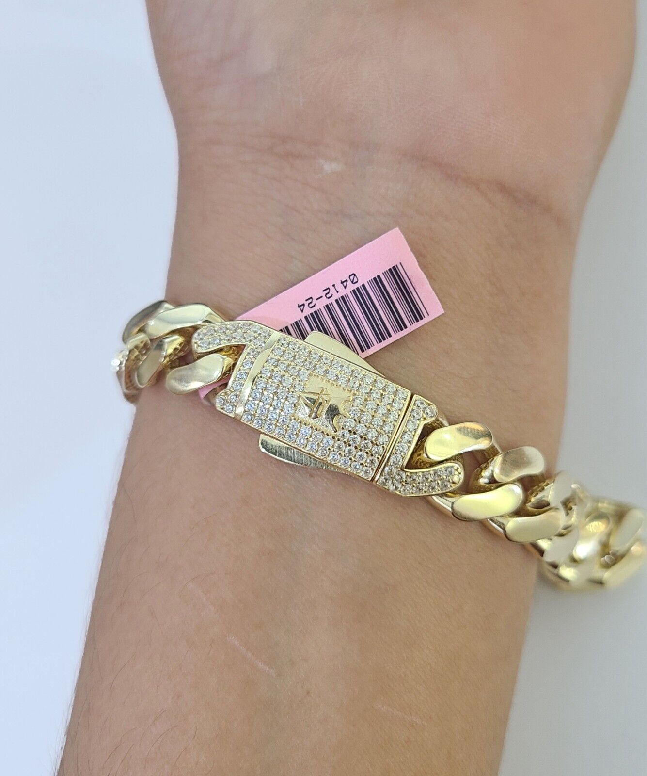 14K Yellow Gold Royal Monaco Cuban Bracelet 11mm 8.5 inches CZ Box Lock - GoldenlinQ