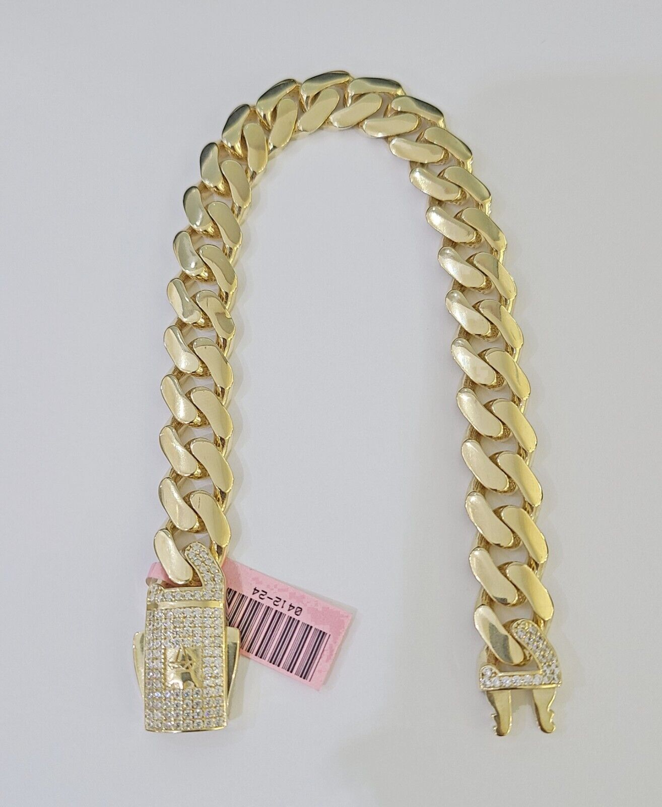 14K Yellow Gold Royal Monaco Cuban Bracelet 11mm 8.5 inches CZ Box Lock - GoldenlinQ