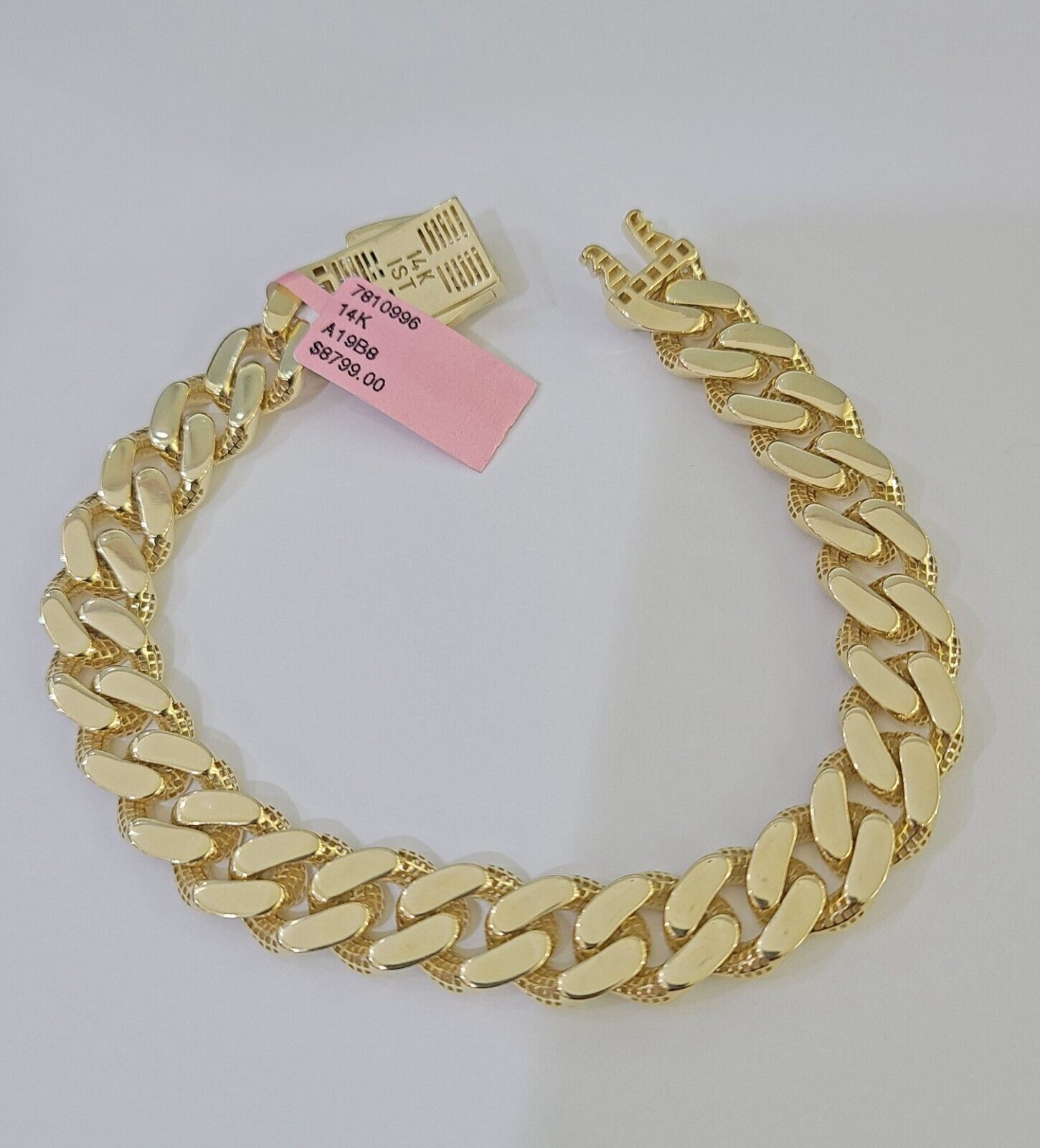 14K Yellow Gold Royal Monaco Cuban Bracelet 11mm 8.5 inches CZ Box Lock - GoldenlinQ