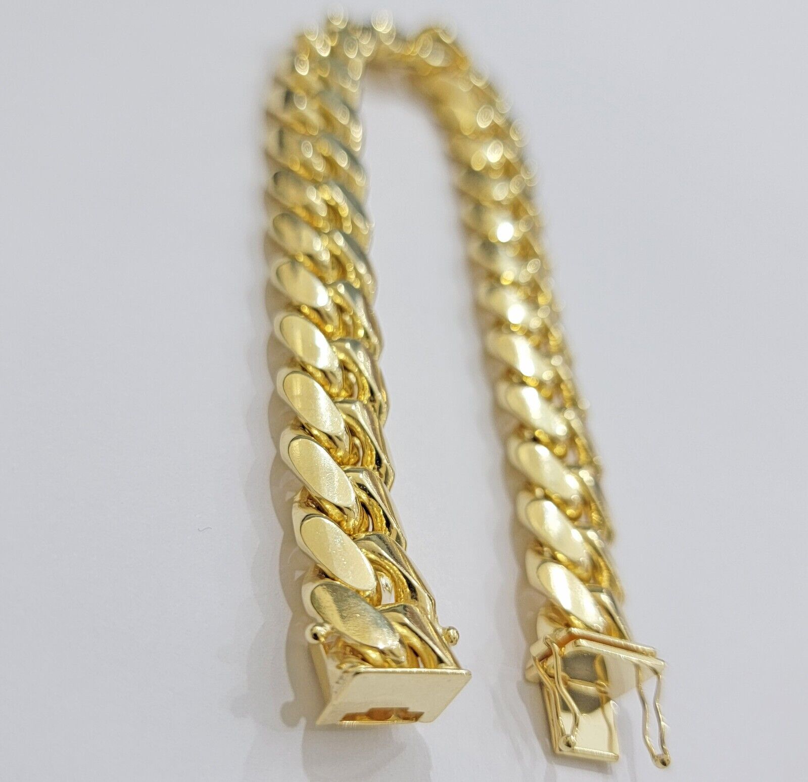14k Yellow Gold Solid 13mm Bracelet Miami cuban Link 9.5" Men's Real 14kt Heavy - GoldenLinQ