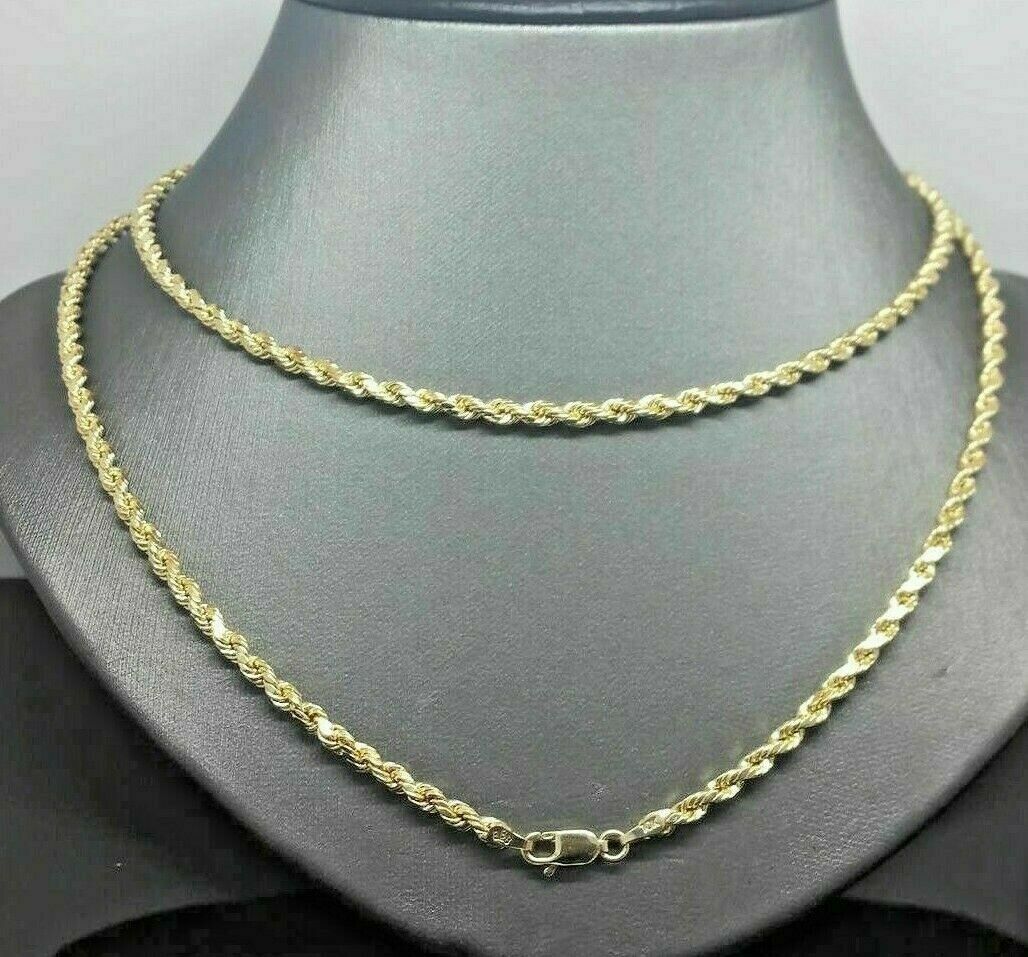 14K Yellow Gold Solid Chain Necklace 3mm 22" Inch Lobster , Real 14kt, Bracelet - GoldenLinQ
