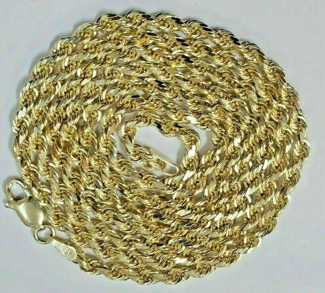14K Yellow Gold Solid Chain Necklace 3mm 22" Inch Lobster , Real 14kt, Bracelet - GoldenLinQ