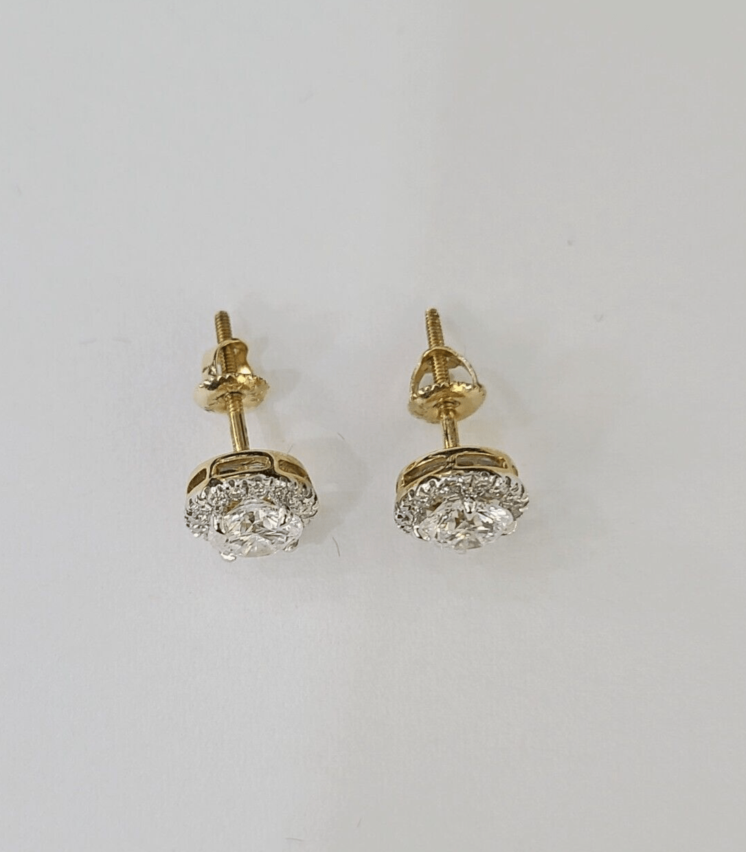 14k Yellow gold Square Earrings Diamond screw - back Lab Created Women Men Studs - GoldenlinQ