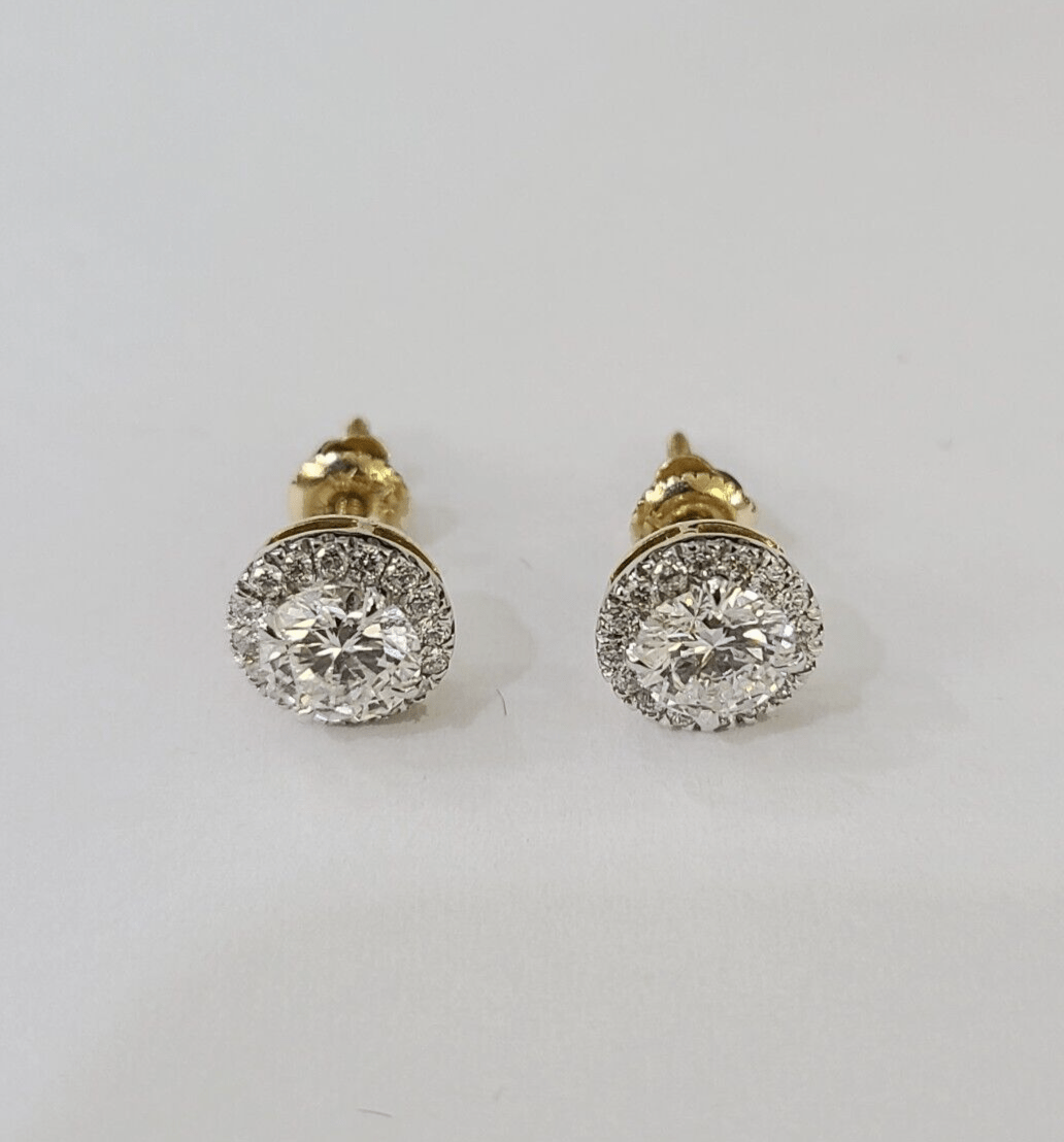 14k Yellow gold Square Earrings Diamond screw - back Lab Created Women Men Studs - GoldenlinQ