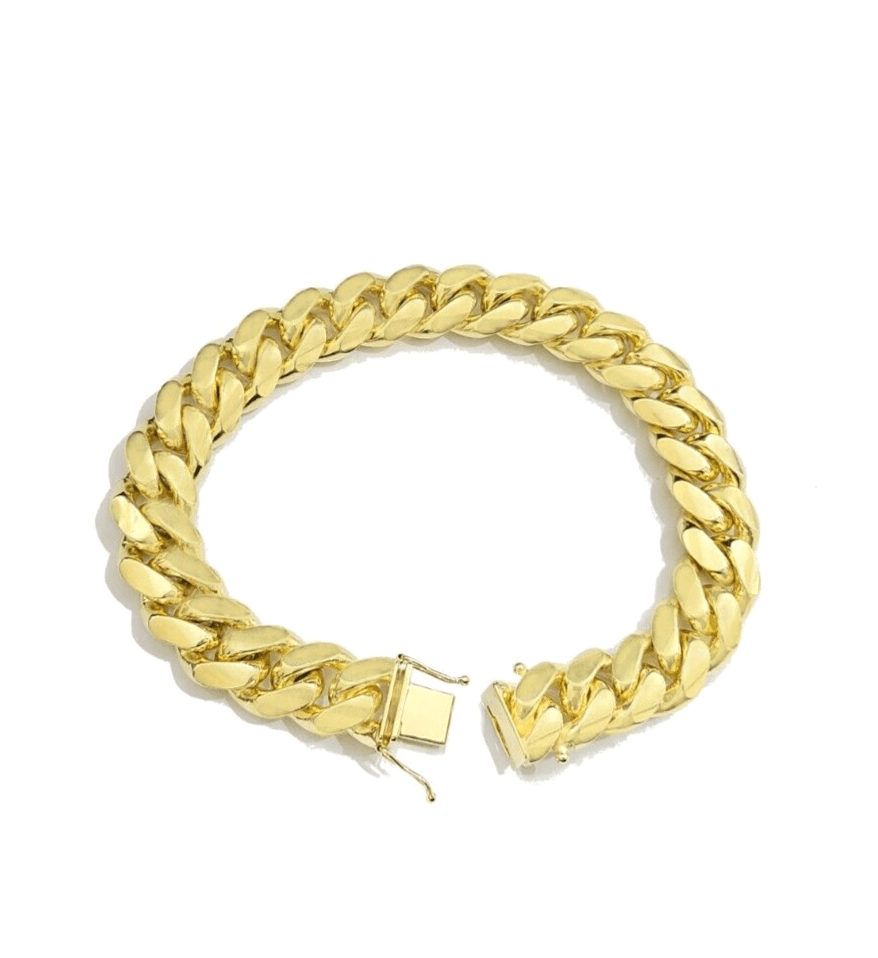 14kt Solid Yellow Gold Miami Cuban Bracelet Real 14k 13mm 9.5 inches Box Lock - GoldenlinQ