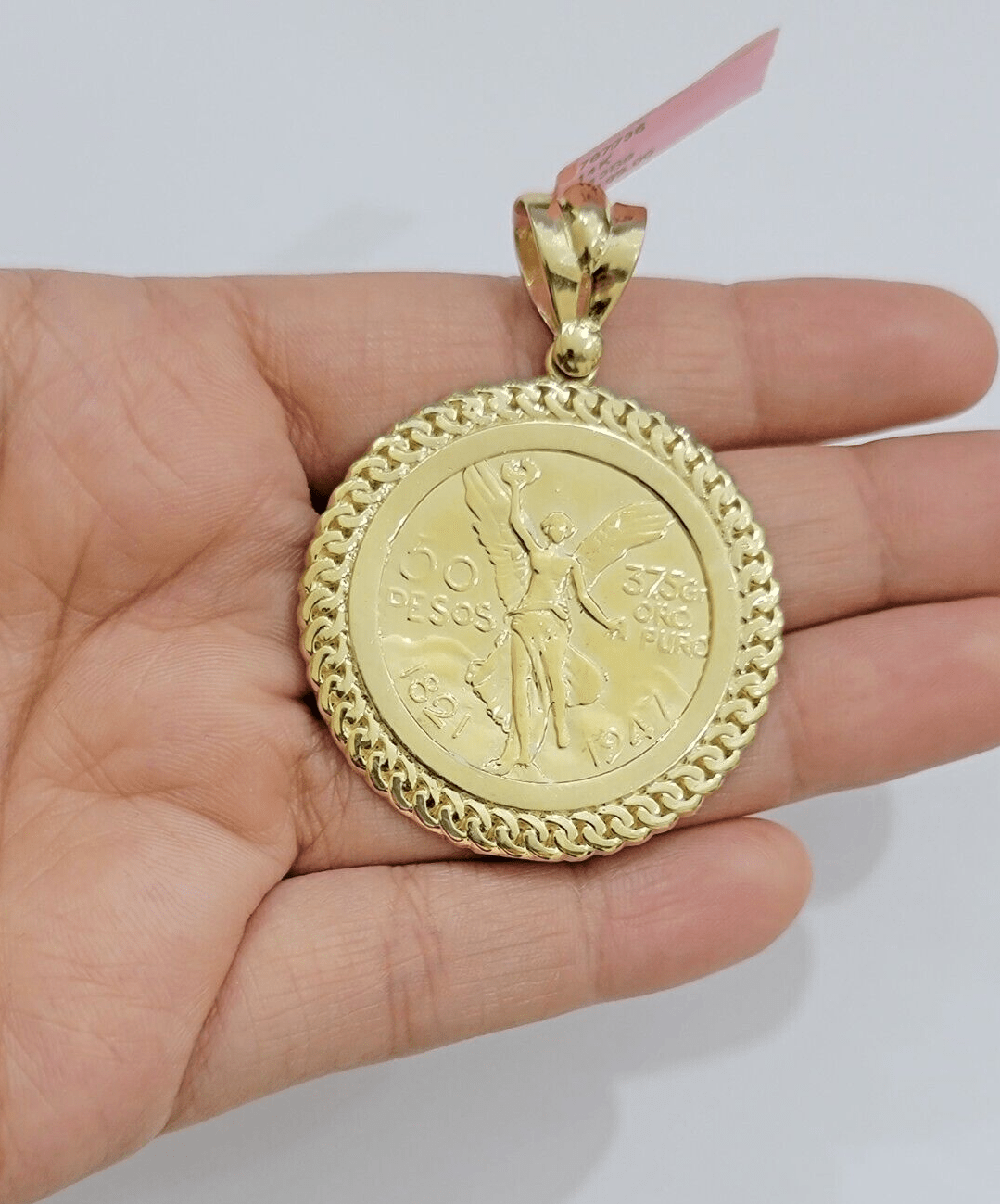 14kt Yellow Gold 1947 Mexican Centenario 50 Gold Pesos Copy Coin With Bezel SALE - Reva Jeweler