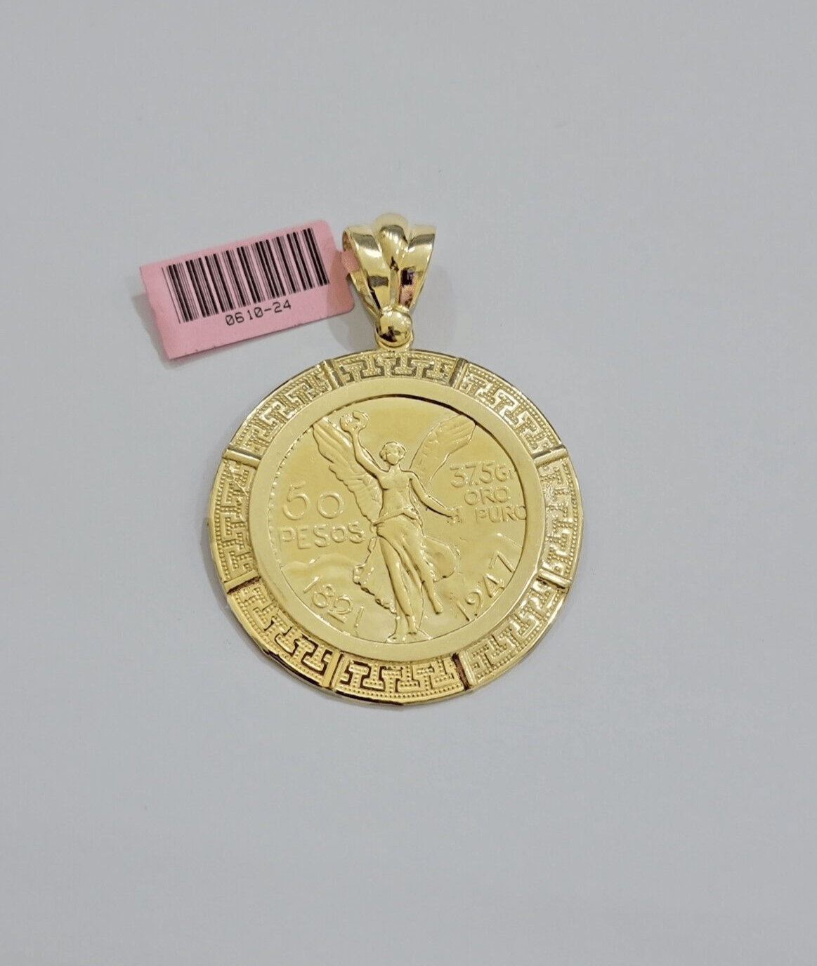 14kt Yellow Gold 1947 Mexican Centenario 50 Gold Pesos Copy Coin With Bezel SALE - Reva Jeweler
