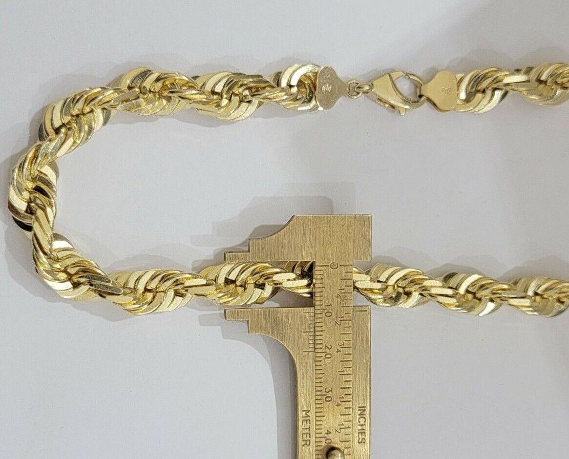 14mm Solid 10k Yellow Gold Rope Chain Necklace 28" Mens Thick & Heavy Shiny REAL - GoldenLinQ
