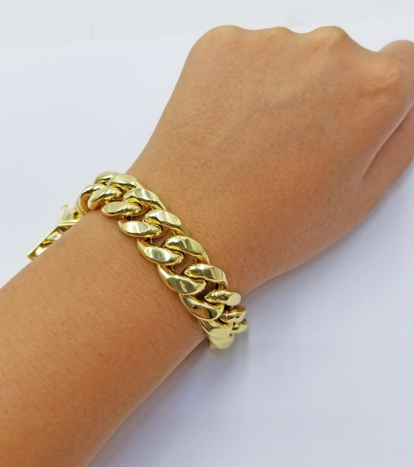 15mm 10k Gold Mens Bracelet Miami Cuban Link 7.5" Thick 10kt Yellow Gold REAL - GoldenlinQ