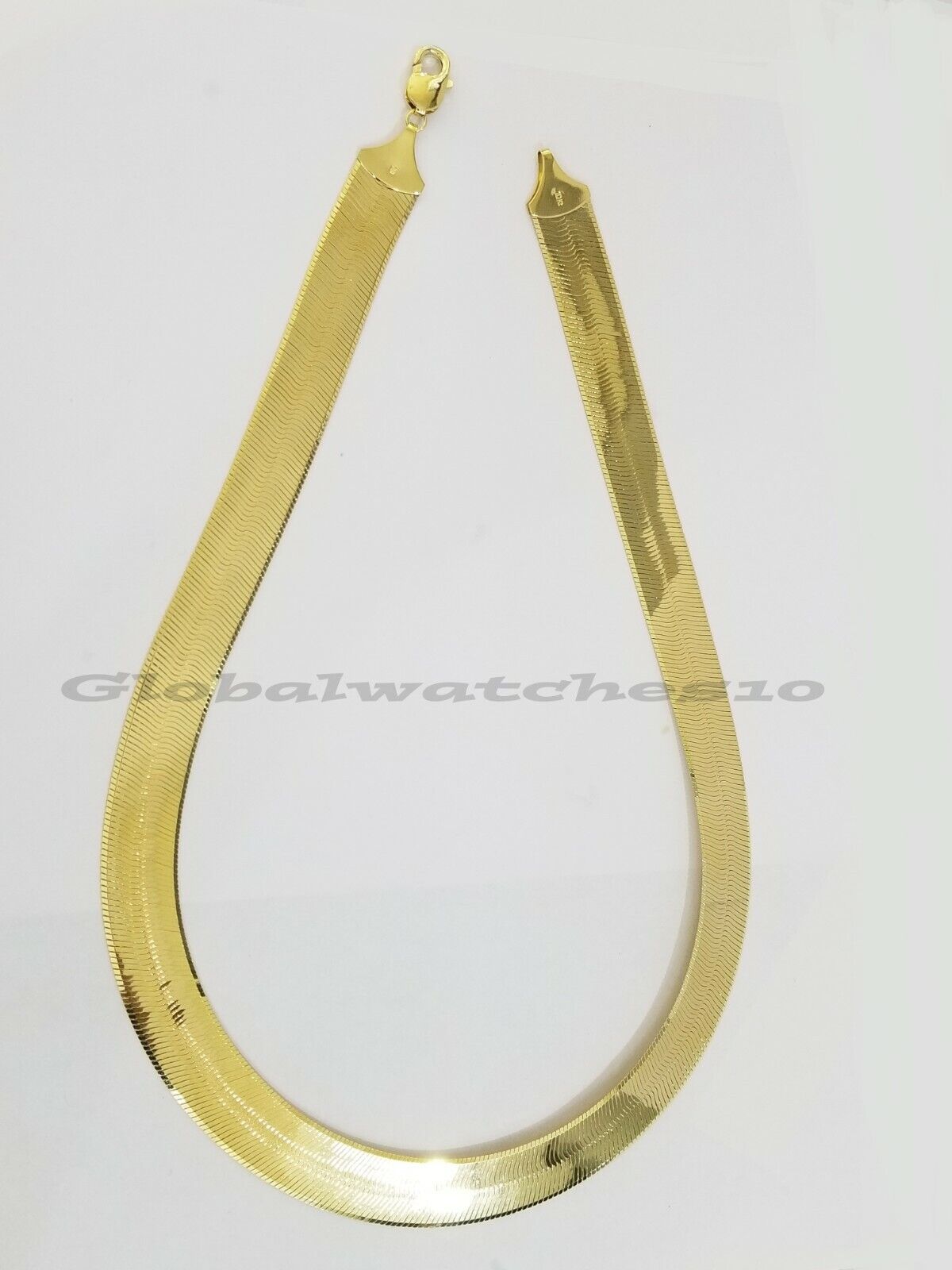 15mm 10k Yellow Gold Herring Bone Chain Necklace Lobster lock Men Women REAL 24" - GoldenlinQ