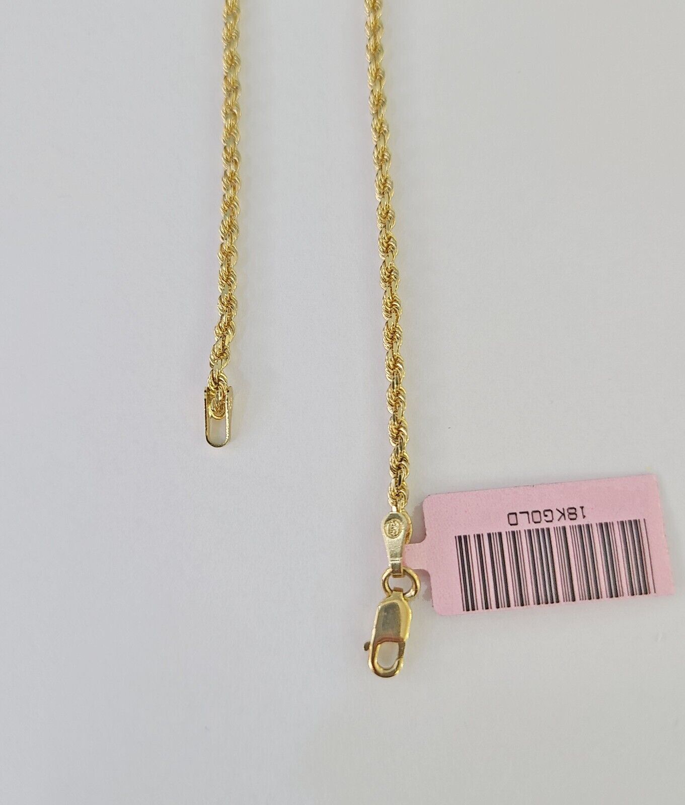 18k Real Solid Rope Chain Yellow Gold 2mm 16" - 24" Inch Genuine 18k - GoldenlinQ