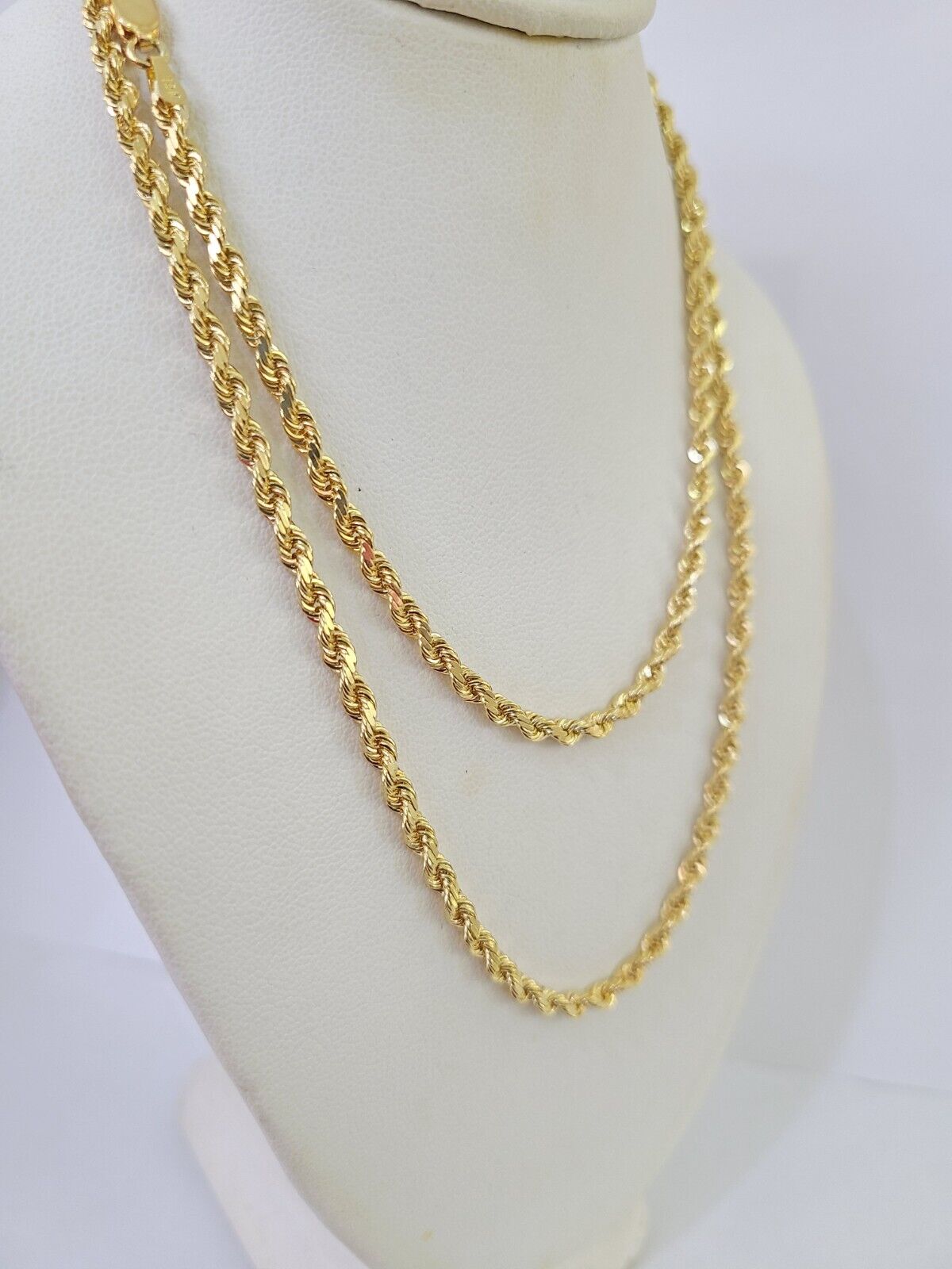 18k Real Solid Rope Chain Yellow Gold 3mm 18" - 26" Inch Genuine 18kt Necklace - GoldenlinQ