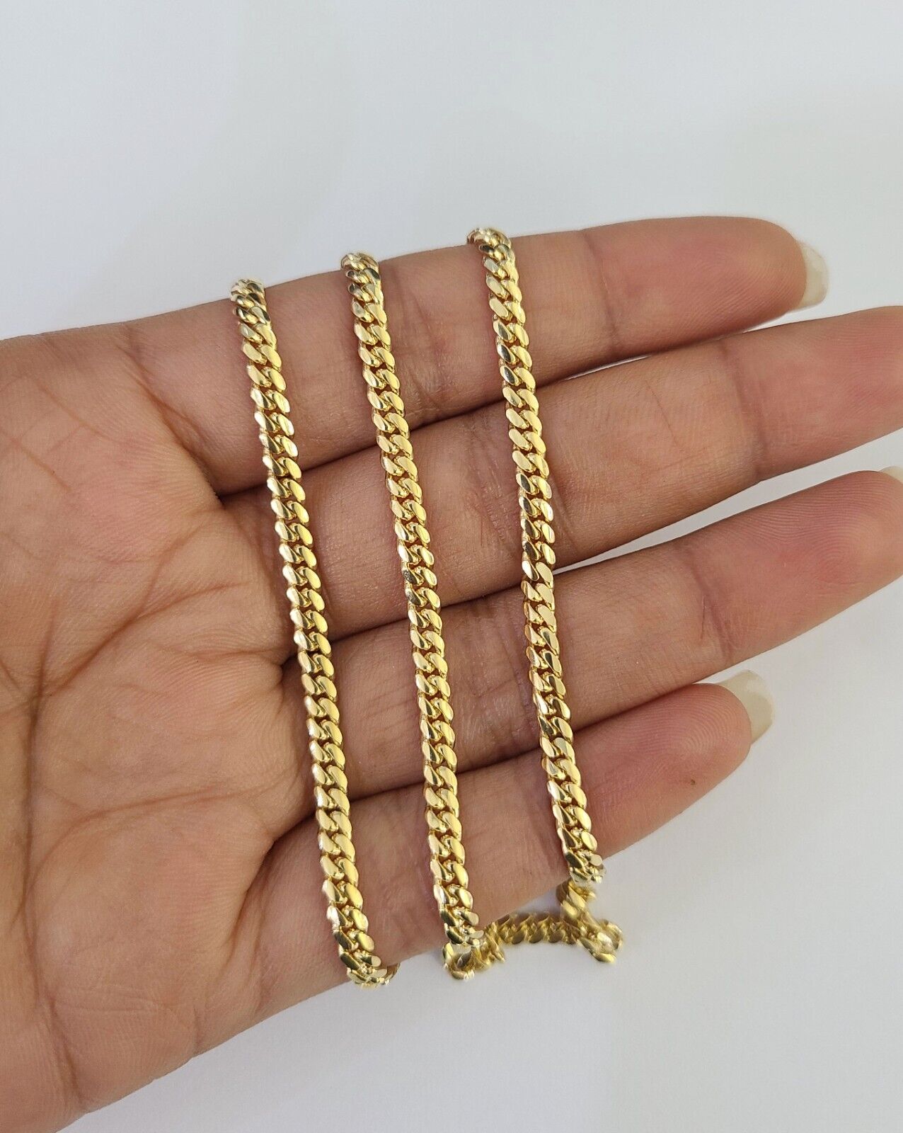 18k Solid Miami Cuban Chain Yellow Gold 3mm 20" Inch Genuine Necklace Real - GoldenlinQ