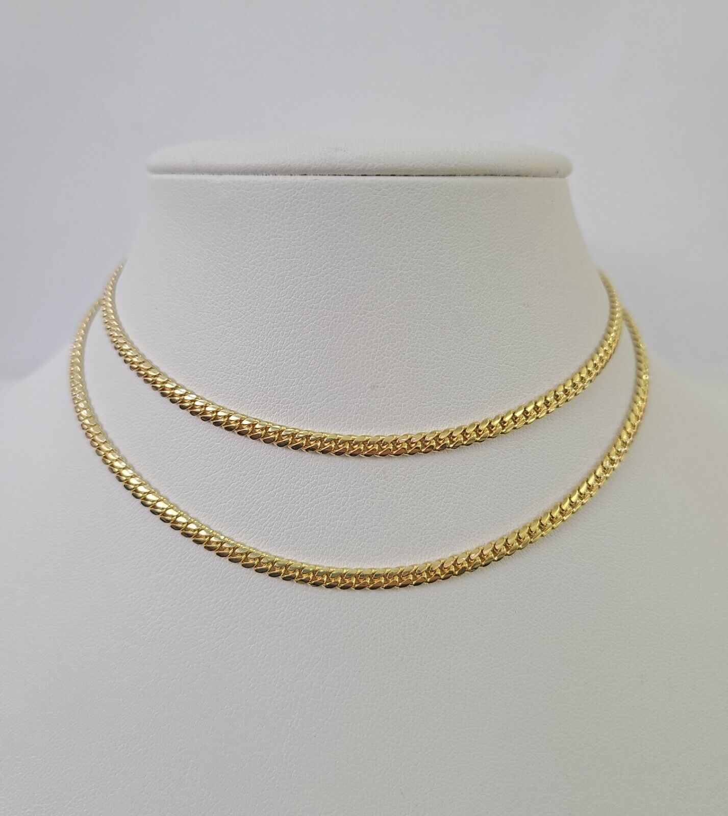 18k Solid Miami Cuban Chain Yellow Gold 3mm 20" Inch Genuine Necklace Real - GoldenlinQ
