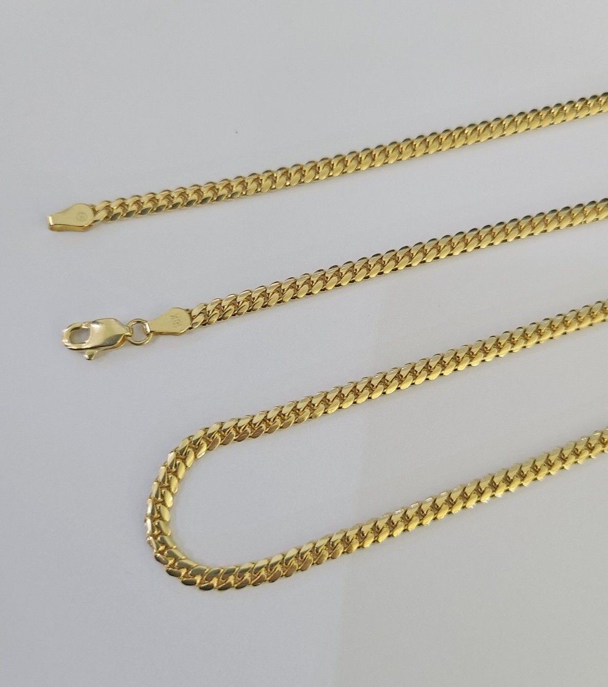 18k Solid Miami Cuban Chain Yellow Gold 3mm 22" Inch Genuine Necklace Real - GoldenlinQ