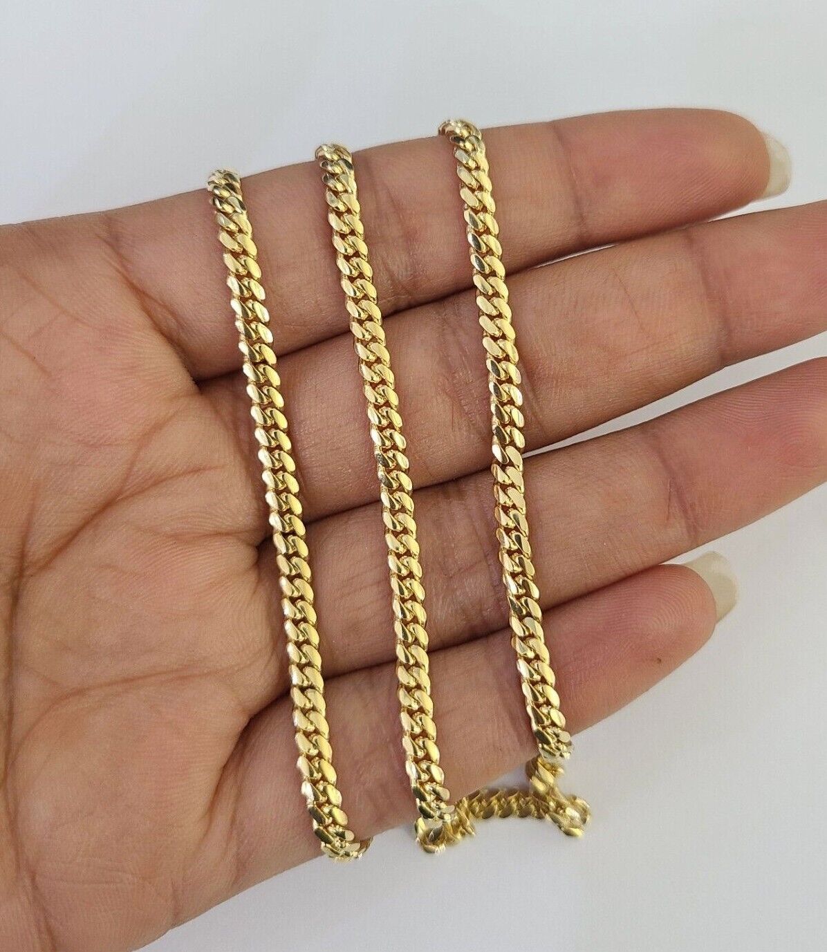 18k Solid Miami Cuban Chain Yellow Gold 3mm 26" Inch Genuine Necklace Real - GoldenlinQ