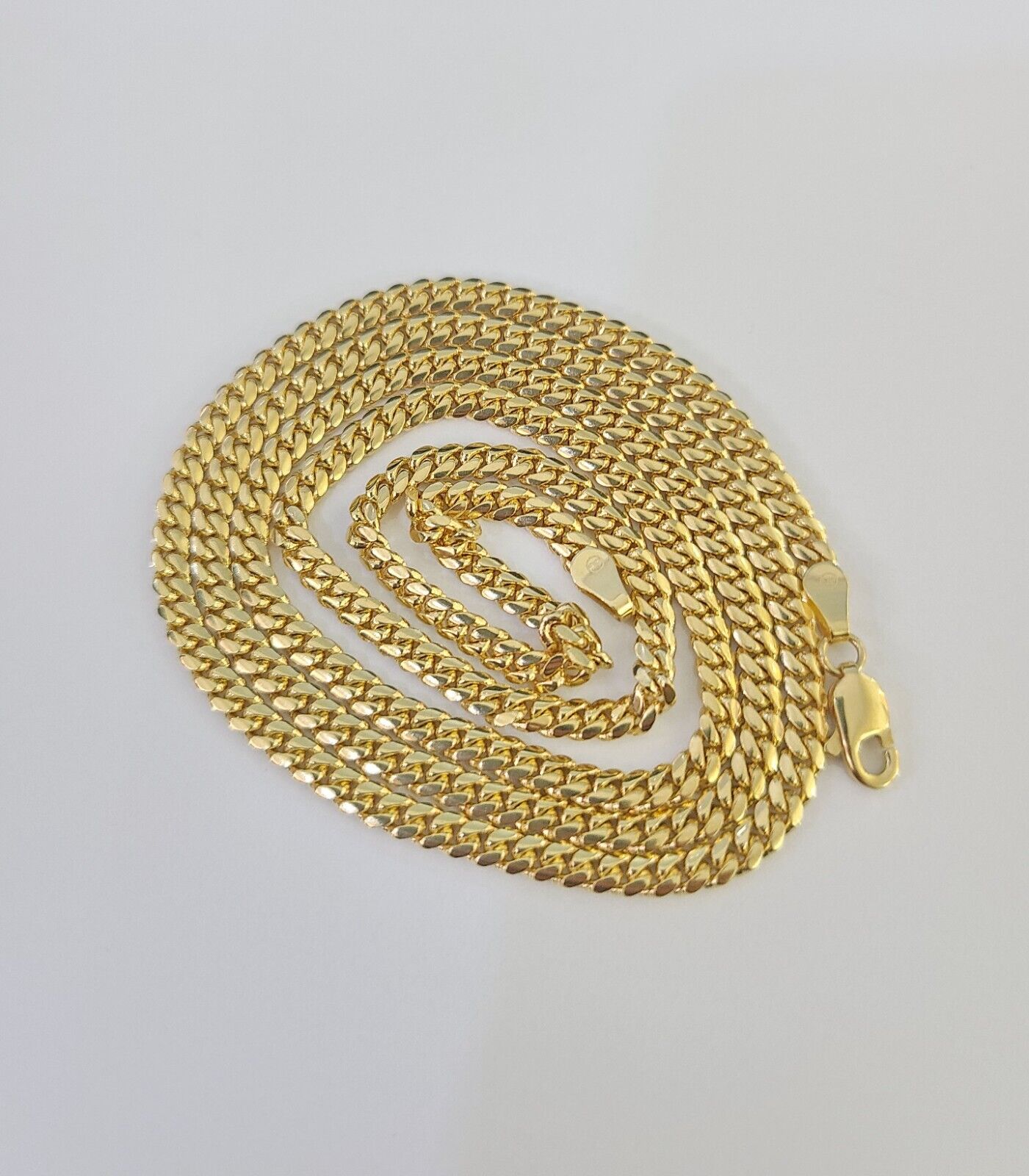 18k Solid Miami Cuban Chain Yellow Gold 3mm 26" Inch Genuine Necklace Real - GoldenlinQ