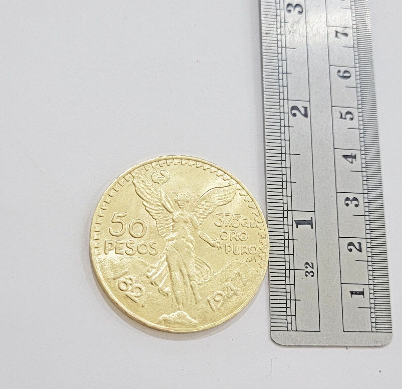 1947 Mexican Centenario 50 Gold Pesos Copy Coin Solid 10k Yellow Gold Centenaro - GoldenLinQ